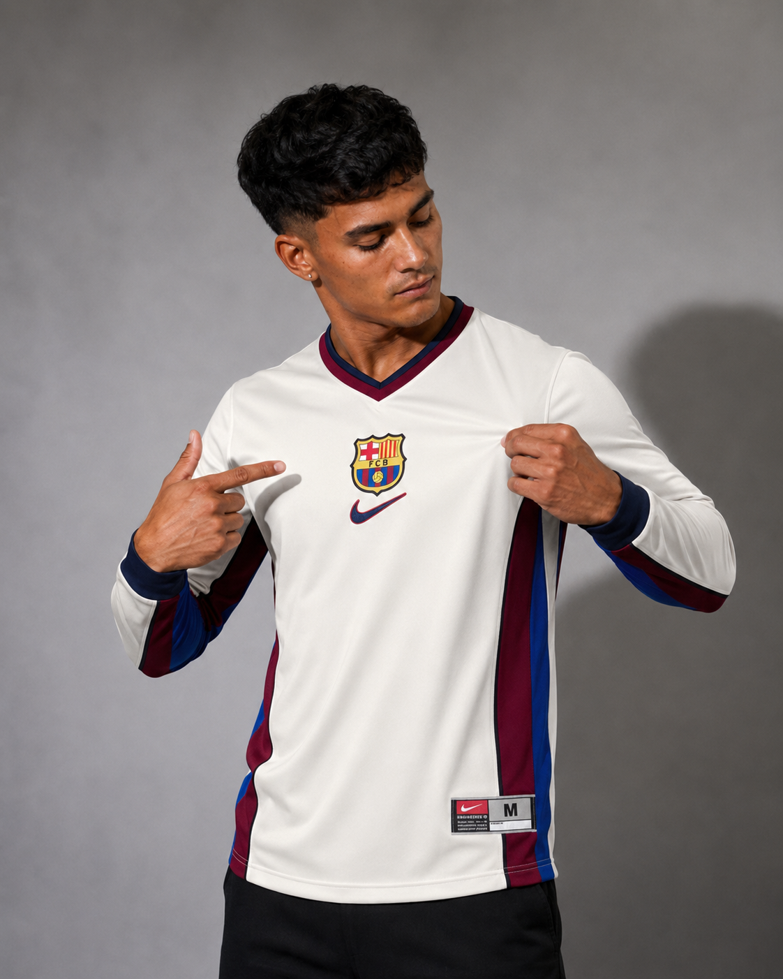 Camisa Barcelona Retrô Manga Longa Branca
