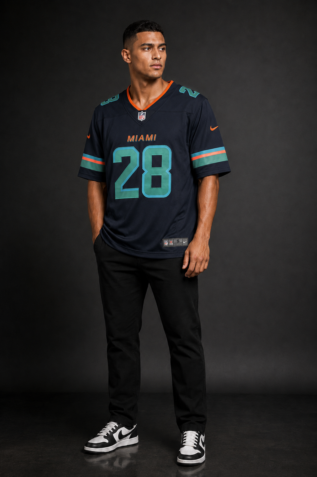 Camisa Miami Dolphins NFL – Achane #28 Azul-Marinho