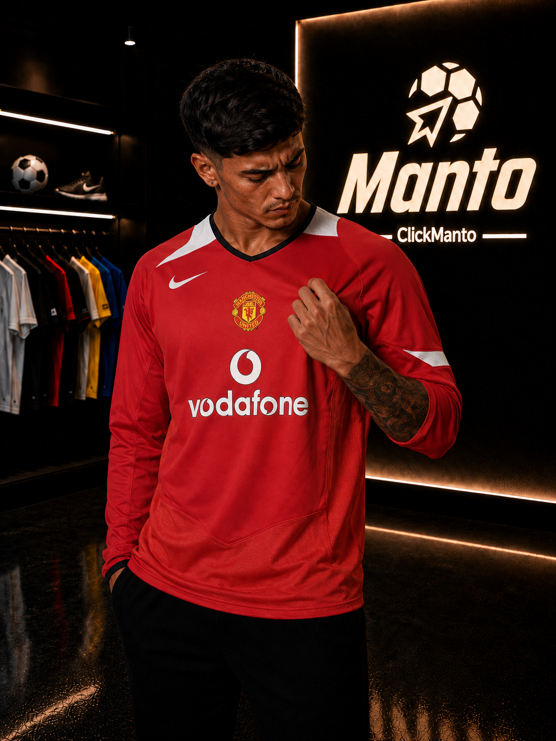 Camisa Manchester United Retrô 2004/06 Vermelha – Nike Vodafone – Manga Longa